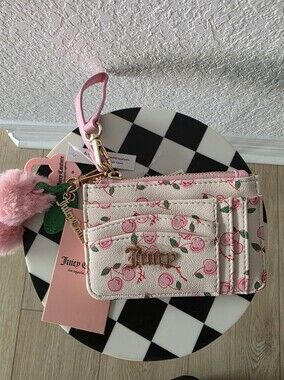 NWT Juicy Couture Cherry Girl Mini CC  Wallet - Cream & Pink